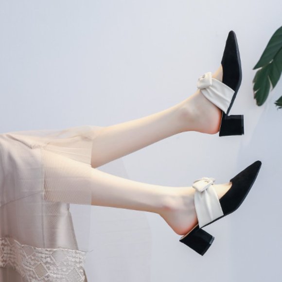 Summer mid-heel Pointed-Toe Chunkyheel spring style French gentle and autumn wo - Picture 3 of 5